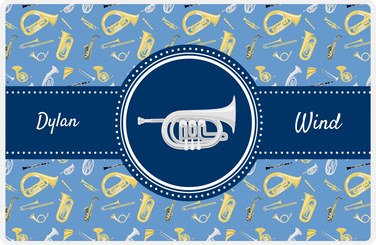 Personalized School Band Placemat XX - Blue Background - Piccolo Trumpet -  View