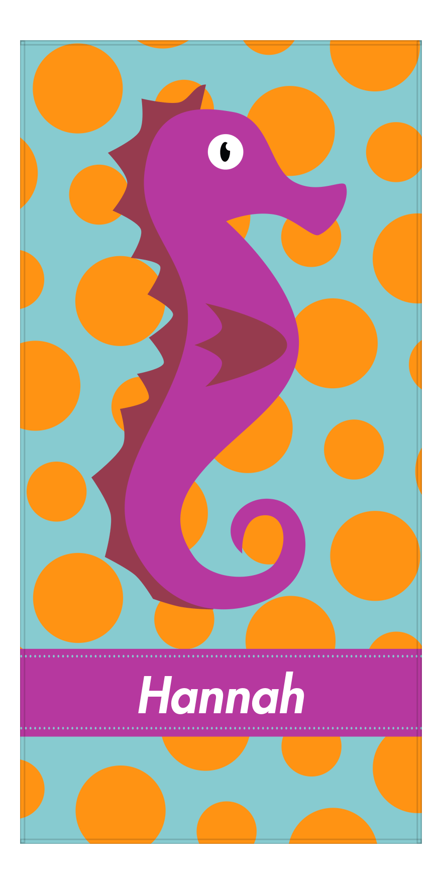 Personalized Seahorse Beach Towel with Polka Dots - Ribbon Nameplate - Front View