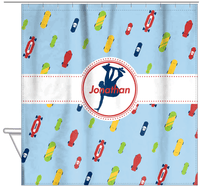 Thumbnail for Personalized Skateboarding Shower Curtain III - Skater Silhouette VII - Hanging View