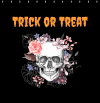 Thumbnail for Personalized Skull and Flowers Shower Curtain - Black Background - Text Above Skull - Decorate View