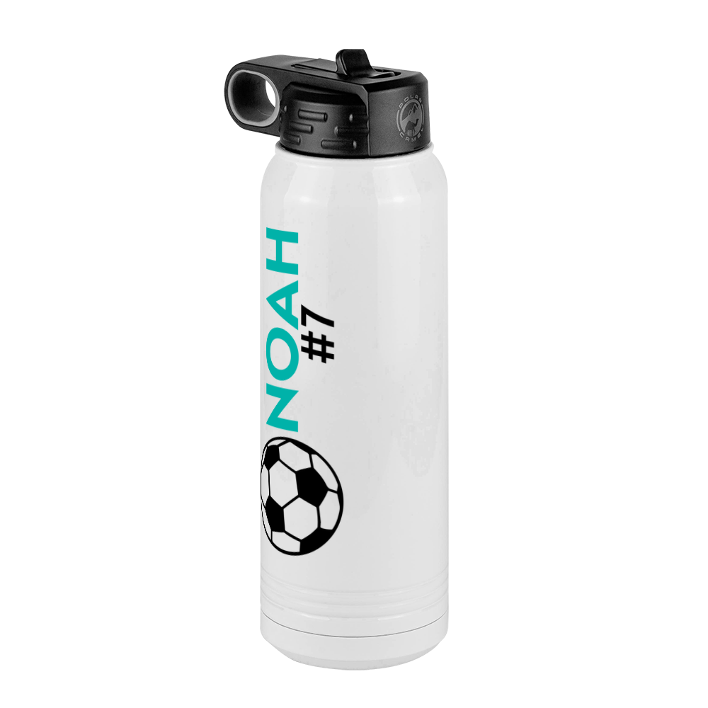 Personalized Soccer Water Bottle (30 oz) - Name & Number - Front Left View