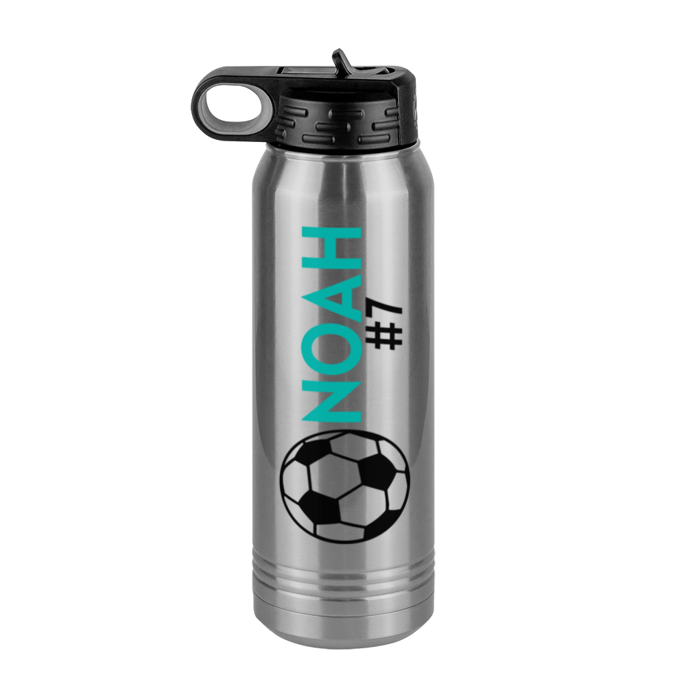 Personalized Soccer Water Bottle (30 oz) - Name & Number - Left View