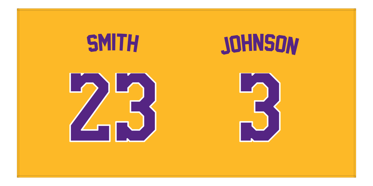 Personalized Sports Team Beach Towel - Purple & Gold - 2 Names - Front View