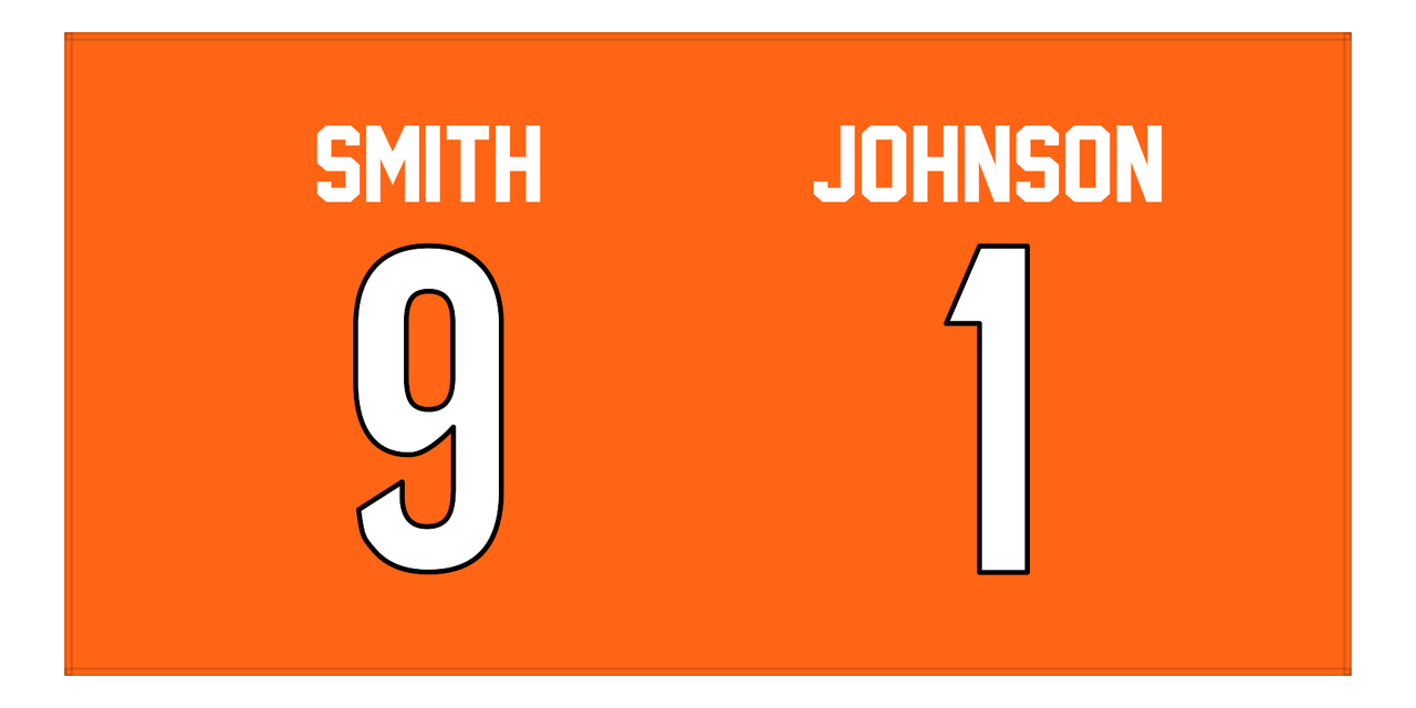 Personalized Sports Team Beach Towel - Orange - 2 Names - Front View