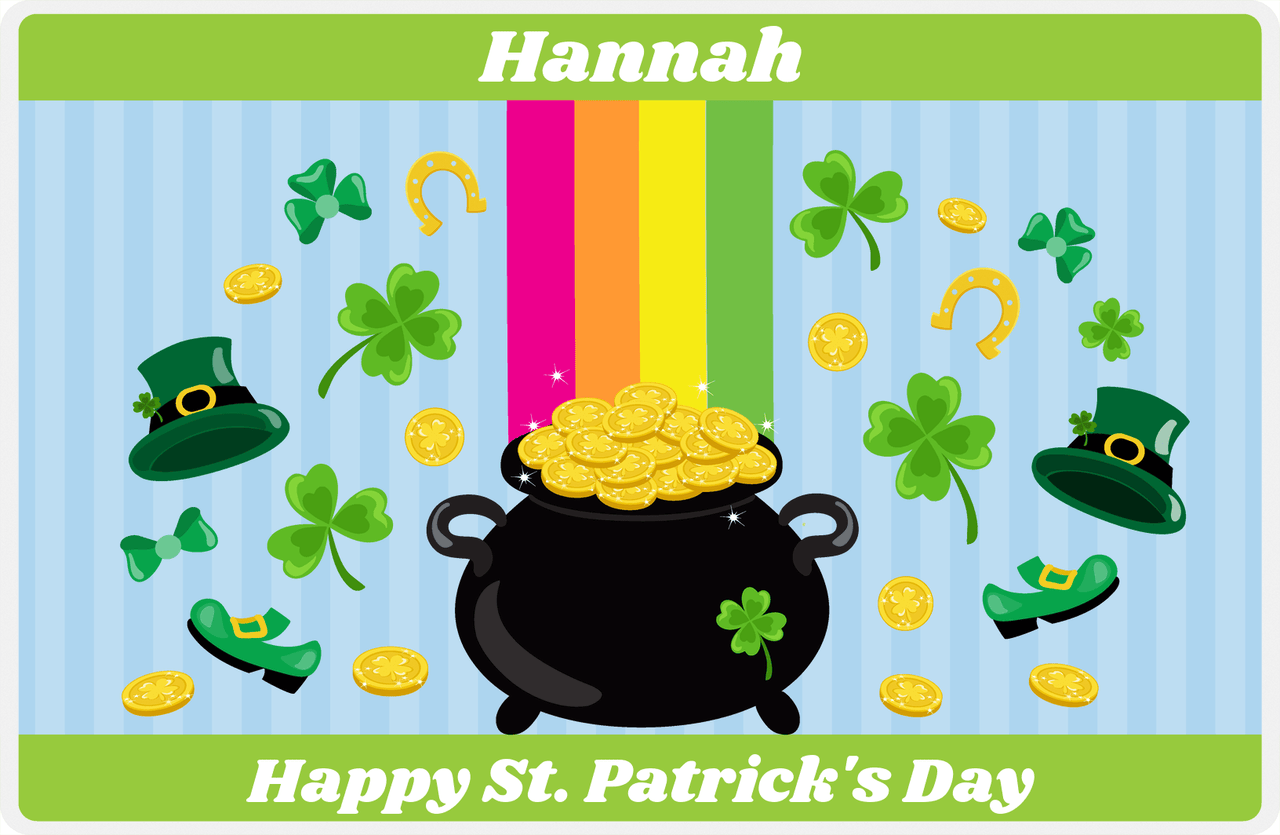 Personalized St Patrick's Day Placemat IV - Rainbow Explosion - Blue Background -  View