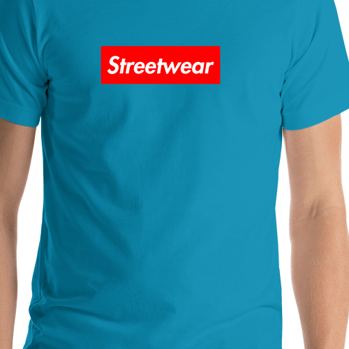 Personalized Streetwear T-Shirt - Aqua - Your Custom Text - Shirt Close-Up View