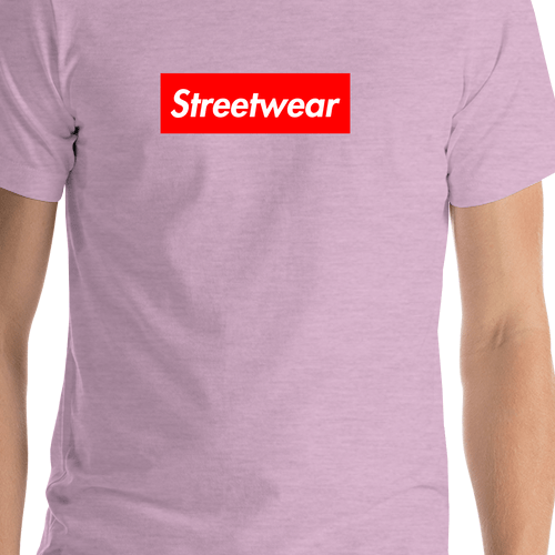 Personalized Streetwear T-Shirt - Heather Prism Lilac - Your Custom Text - Shirt Close-Up View