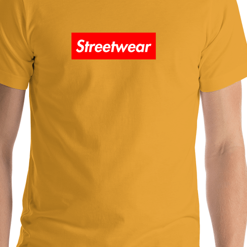 Personalized Streetwear T-Shirt - Mustard - Your Custom Text - Shirt Close-Up View