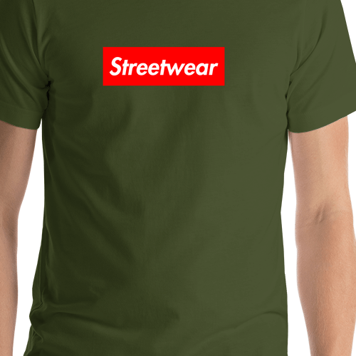 Personalized Streetwear T-Shirt - Olive Green - Your Custom Text - Shirt Close-Up View