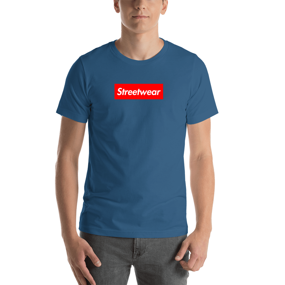 Personalized Streetwear T-Shirt - Steel Blue - Your Custom Text - Shirt View