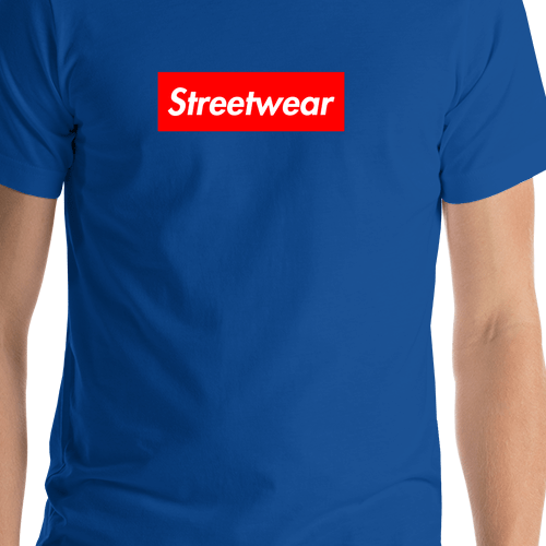 Personalized Streetwear T-Shirt - True Royal Blue - Your Custom Text - Shirt Close-Up View