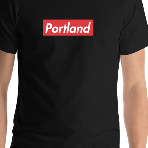 Personalized Streetwear T-Shirt - Black - Portland - Shirt Close-Up View