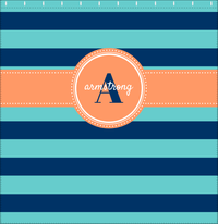 Thumbnail for Personalized Striped Shower Curtain - Blue and Orange - Circle Ribbon Nameplate - Decorate View