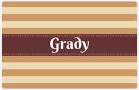 Thumbnail for Personalized Striped Placemat - Light Brown and Champagne Stripes - Brown Ribbon Frame -  View