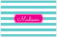 Thumbnail for Personalized Striped Placemat - Viking Blue and White Stripes - Hot Pink Decorative Rectangle Frame -  View