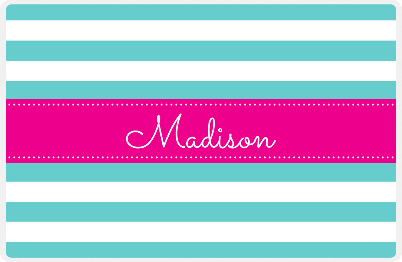 Personalized Striped Placemat - Viking Blue and White Stripes - Hot Pink Ribbon Frame -  View