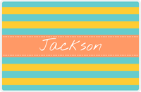 Thumbnail for Personalized Striped Placemat - Viking Blue and Mustard Stripes - Tangerine Ribbon Frame -  View