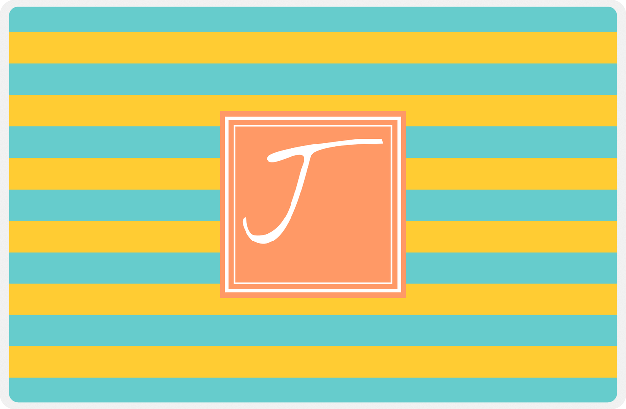 Personalized Striped Placemat - Viking Blue and Mustard Stripes - Tangerine Square Frame -  View