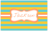 Thumbnail for Personalized Striped Placemat - Viking Blue and Mustard Stripes - Tangerine Fancy Ribbon Frame -  View