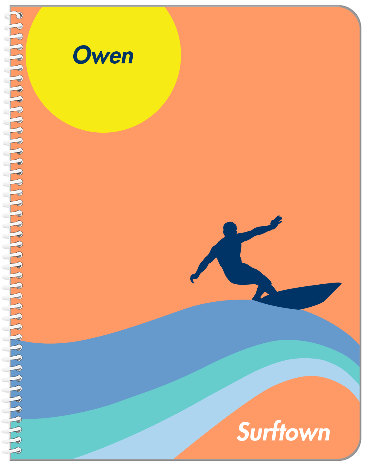 Personalized Surfing Notebook IV - Surfer Silhouette III - Front View