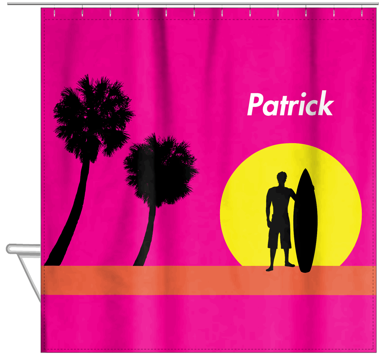 Personalized Surfing Shower Curtain VIII - Surfer Silhouette III - Hanging View