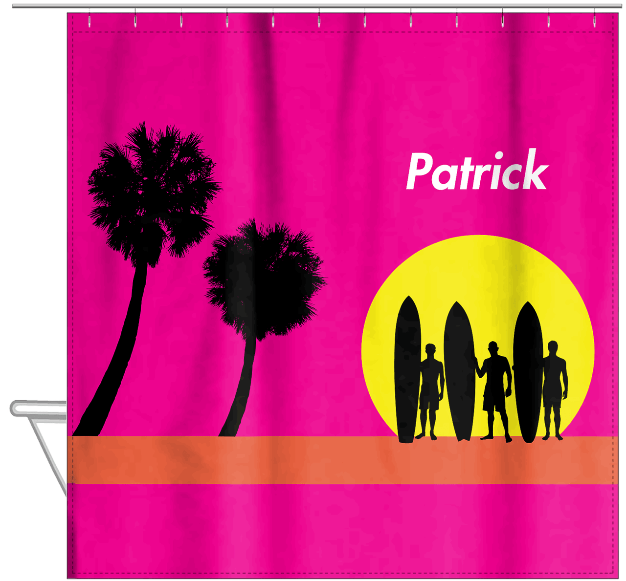 Personalized Surfing Shower Curtain VIII - Surfer Silhouette V - Hanging View