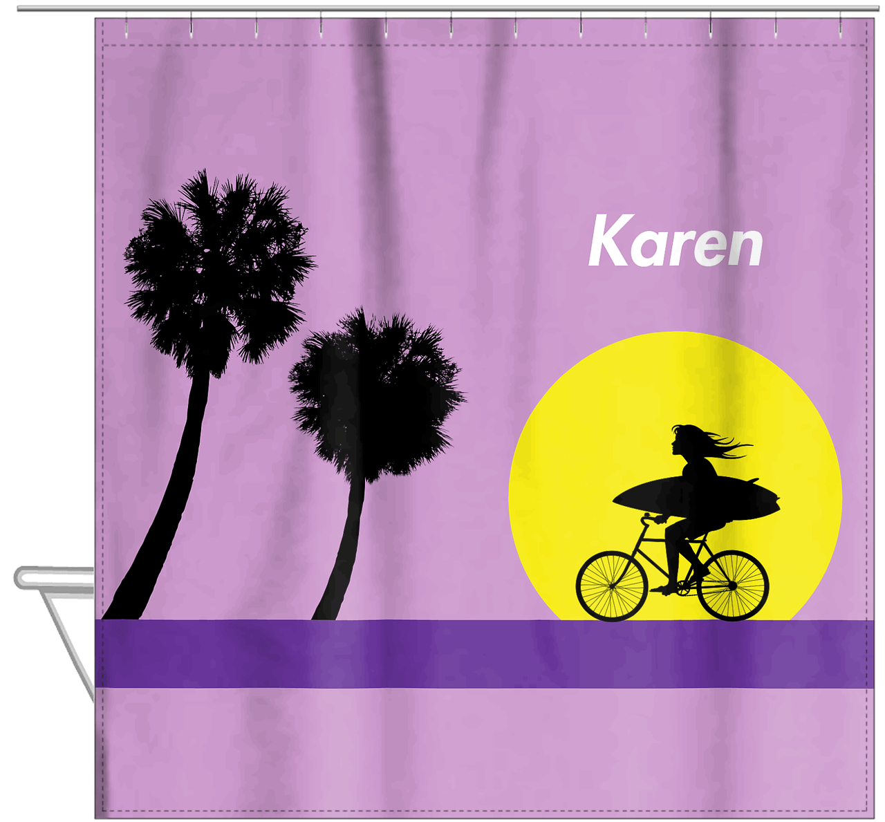 Personalized Surfing Shower Curtain IX - Surfer Silhouette II - Hanging View
