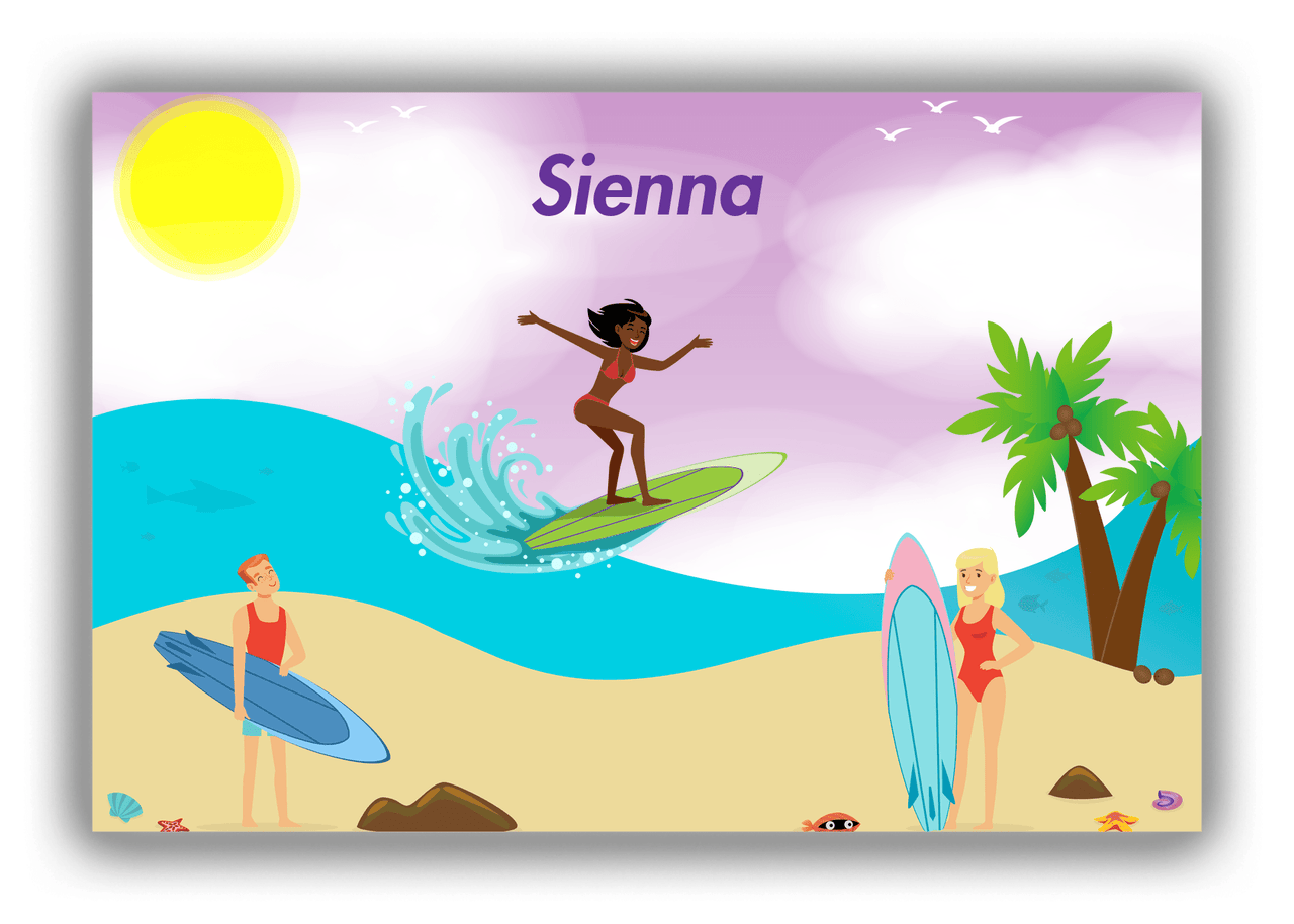 Personalized Surfing Canvas Wrap & Photo Print IV - Purple Background - Black Girl I - Front View