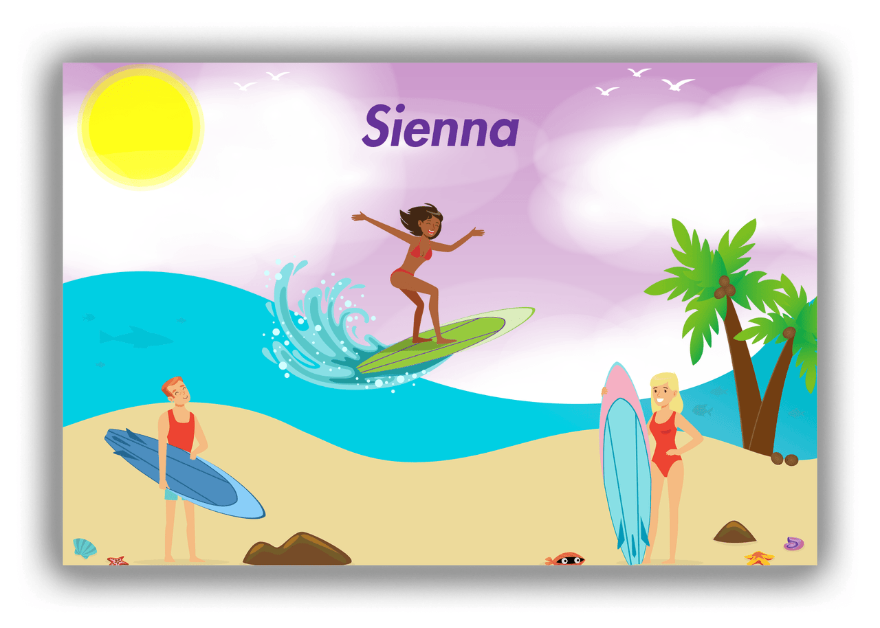 Personalized Surfing Canvas Wrap & Photo Print IV - Purple Background - Black Girl II - Front View