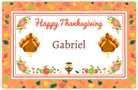 Thumbnail for Personalized Thanksgiving Placemat VI - Foliage Border - Orange Background -  View
