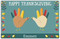 Thumbnail for Personalized Thanksgiving Placemat X - Turkey Hands - Teal Background -  View