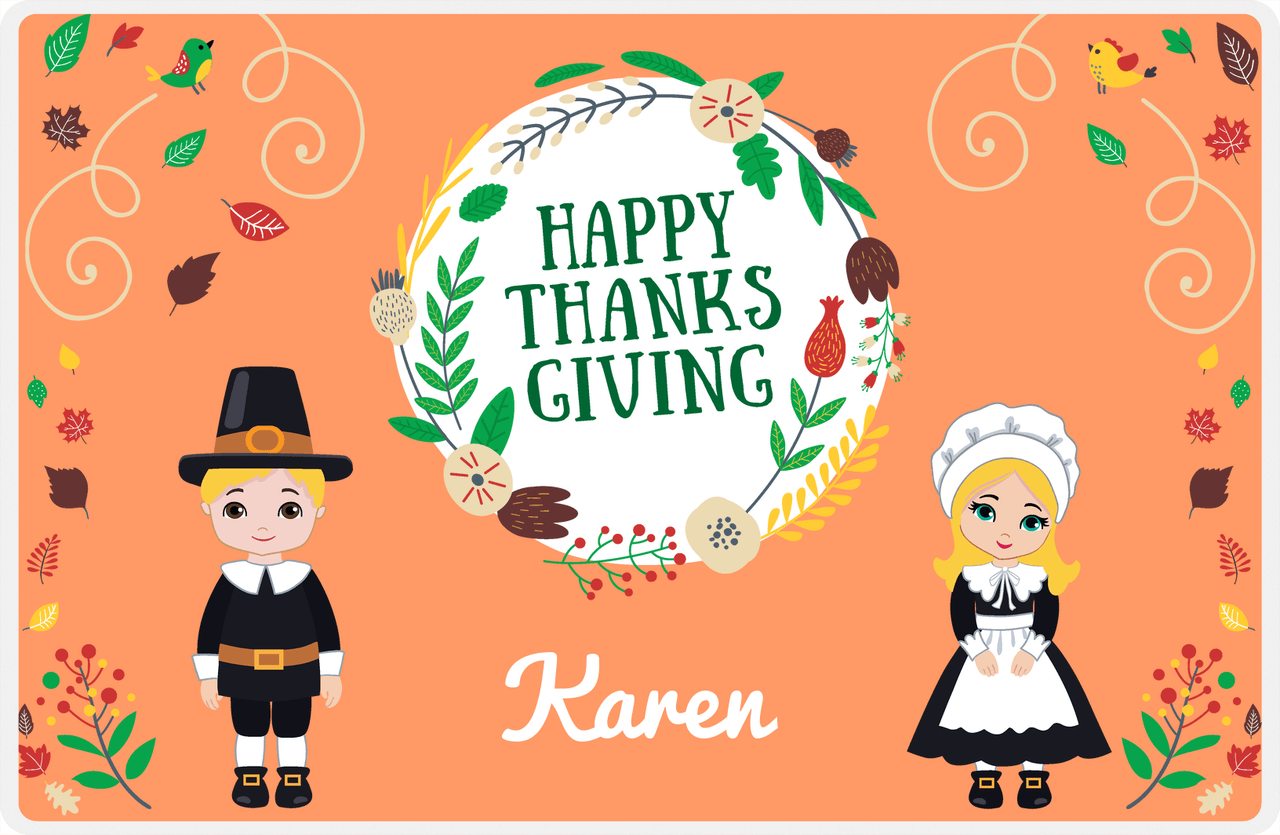 Personalized Thanksgiving Placemat XI - Happy Thanksgiving - Blonde Characters -  View