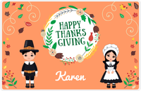 Thumbnail for Personalized Thanksgiving Placemat XI - Happy Thanksgiving - Black Hair Characters -  View