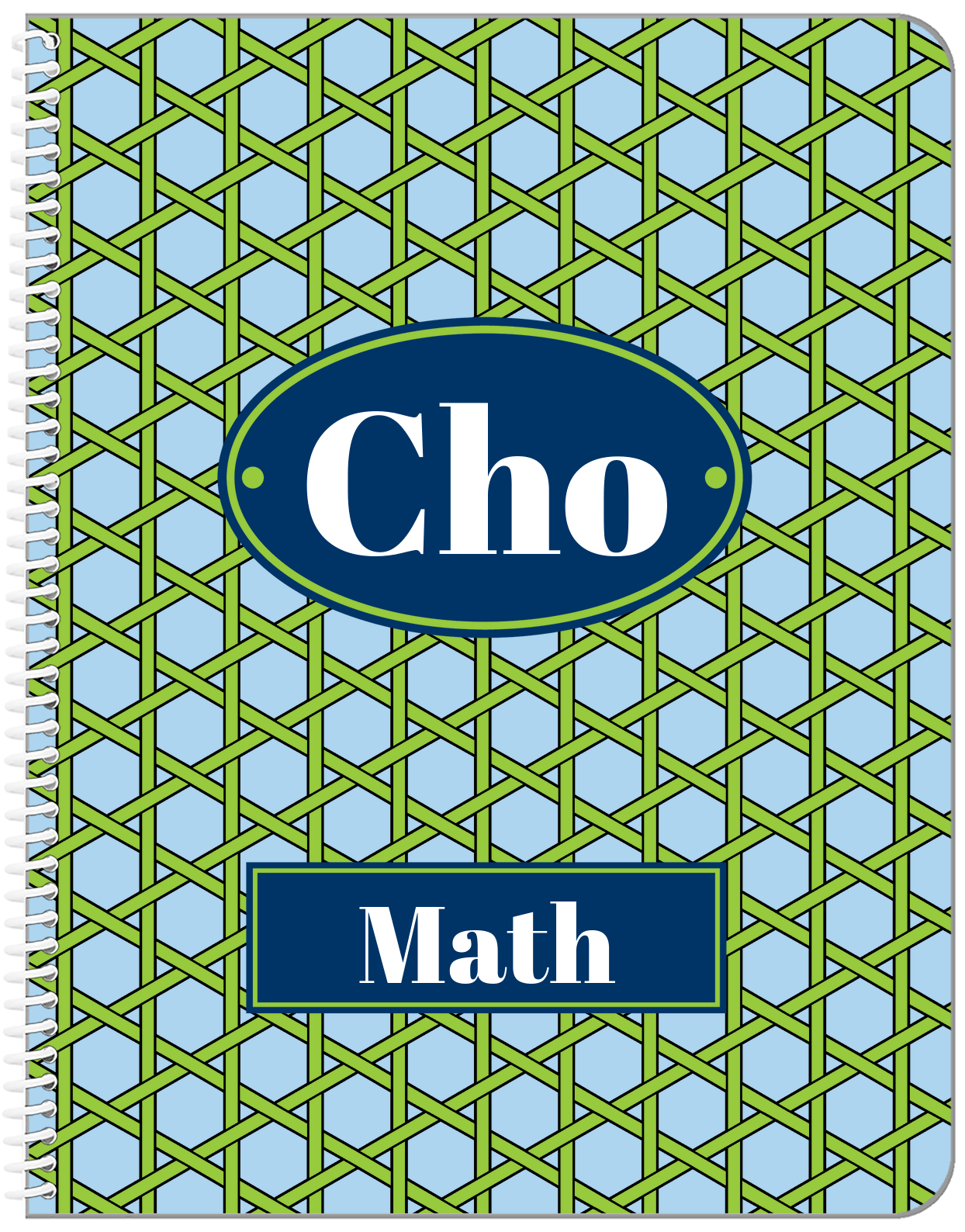 Personalized Trellis Notebook I - Blue and Green - Oval Nameplate - Front View