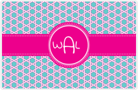Thumbnail for Personalized Trellis Placemat - Viking Blue and White - Hot Pink Circle Frame with Ribbon -  View