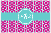 Thumbnail for Personalized Trellis Placemat - Hot Pink and White - Viking Blue Circle Frame with Ribbon -  View