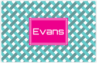 Thumbnail for Personalized Trellis III Placemat - Viking Blue and White - Hot Pink Rectangle Frame -  View