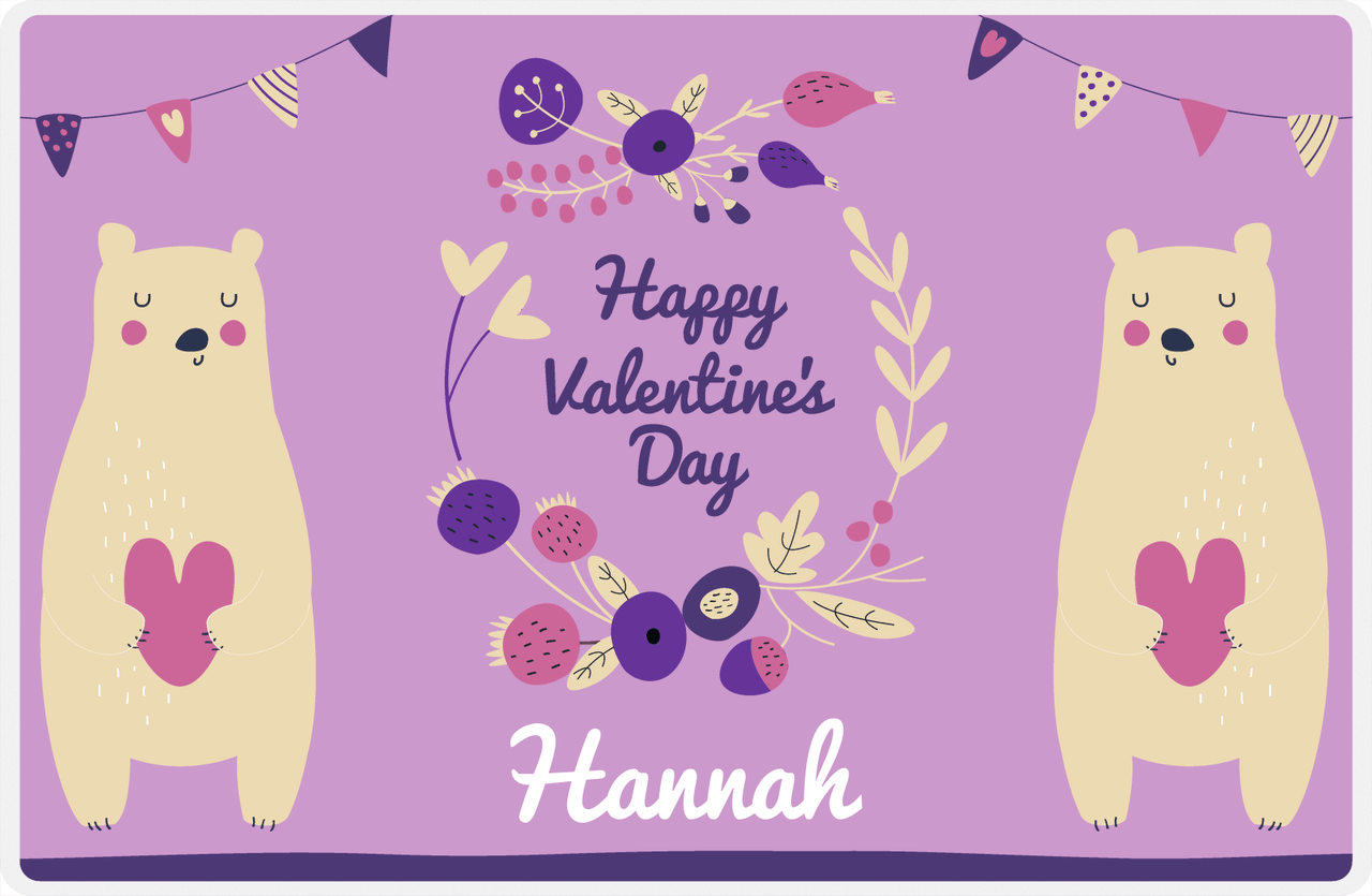 Personalized Valentines Day Placemat I - Bear Hug - Purple Background -  View