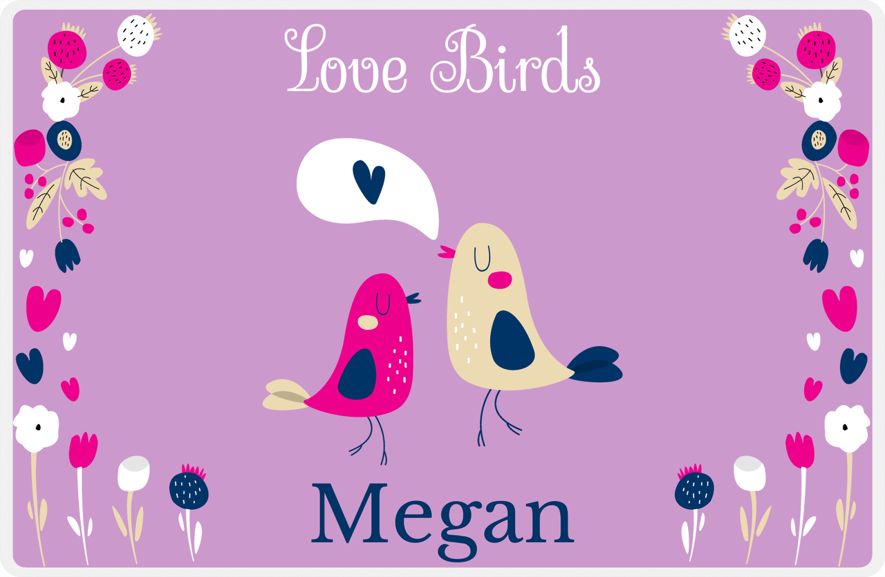Personalized Valentines Day Placemat IV - Love Birds - Purple Background -  View