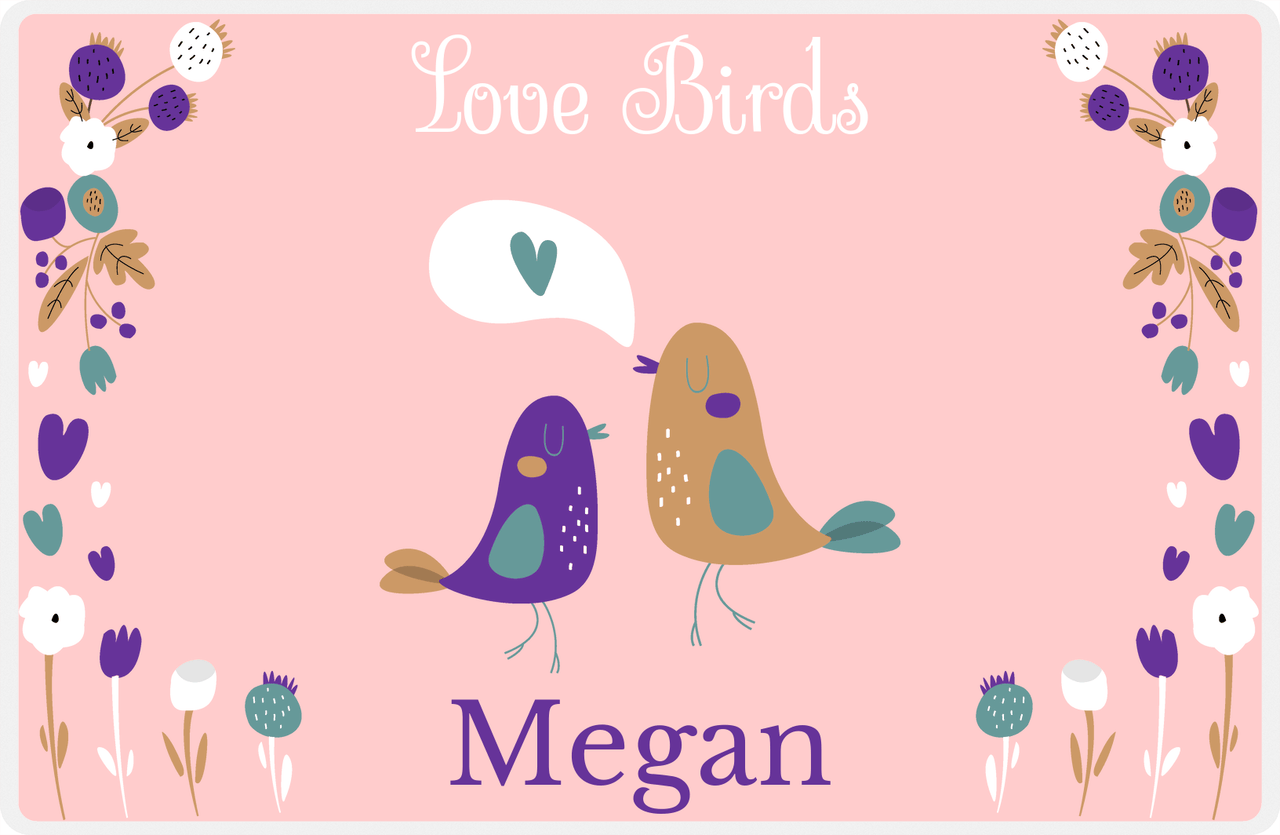 Personalized Valentines Day Placemat IV - Love Birds - Pink Background -  View