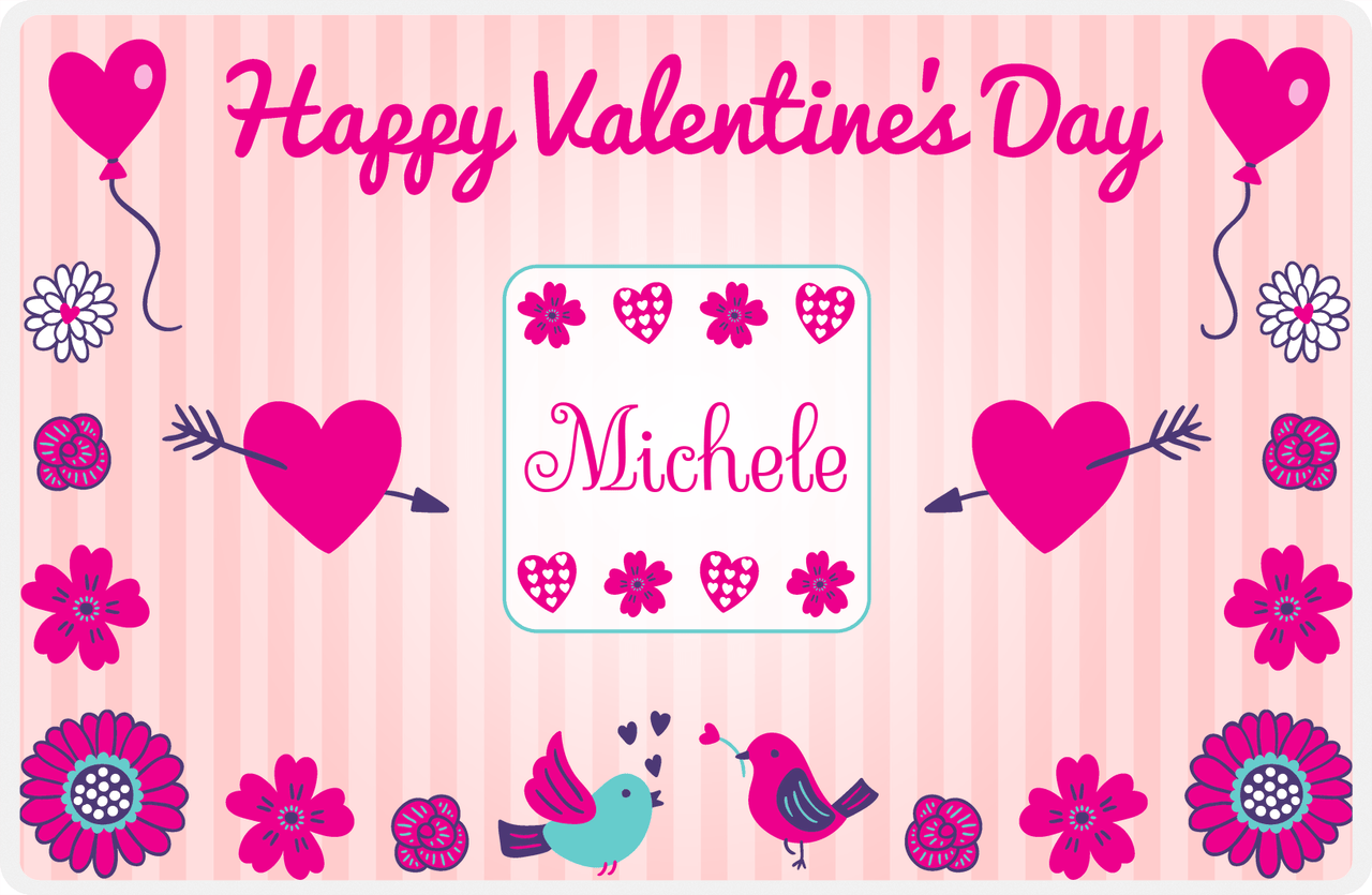 Personalized Valentines Day Placemat V - Heart Balloons - Pink Background -  View