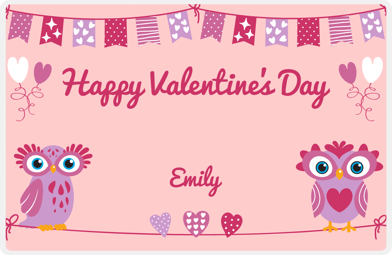 Personalized Valentines Day Placemat IX - Valentine's Owls - Pink Background -  View