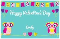 Thumbnail for Personalized Valentines Day Placemat IX - Valentine's Owls - Teal Background -  View