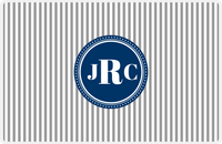 Thumbnail for Personalized Vertical Stripes Placemat - Light Grey and White - Navy Circle Frame -  View