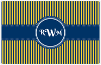 Thumbnail for Personalized Vertical Stripes Placemat - Navy and Mustard - Navy Circle Frame with Ribbon -  View