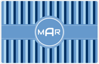 Thumbnail for Personalized Vertical Stripes II Placemat - Navy and Light Blue - Glacier Circle Frame with Ribbon -  View