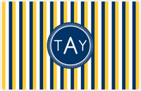 Thumbnail for Personalized Vertical Stripes II Placemat - Navy and Mustard - Navy Circle Frame -  View