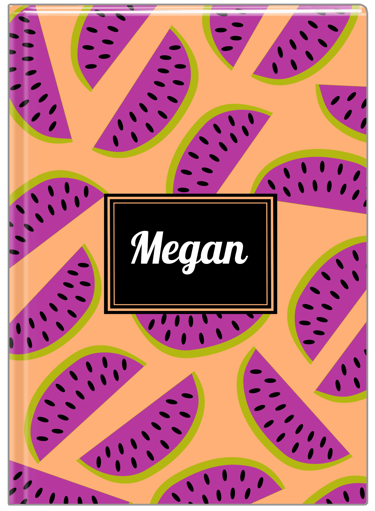 Personalized Watermelon Journal - Tan Background - Rectangle Nameplate - Front View