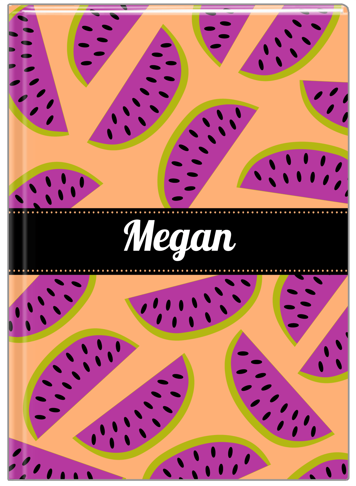 Personalized Watermelon Journal - Tan Background - Ribbon Nameplate - Front View