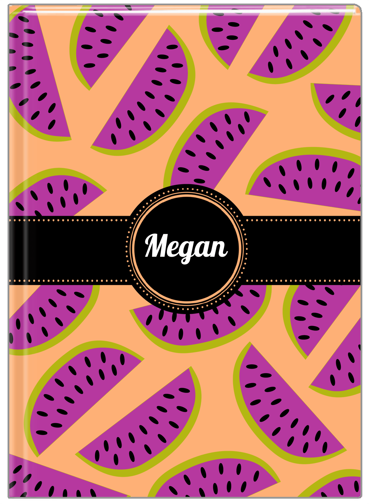 Personalized Watermelon Journal - Tan Background - Circle Ribbon Nameplate - Front View
